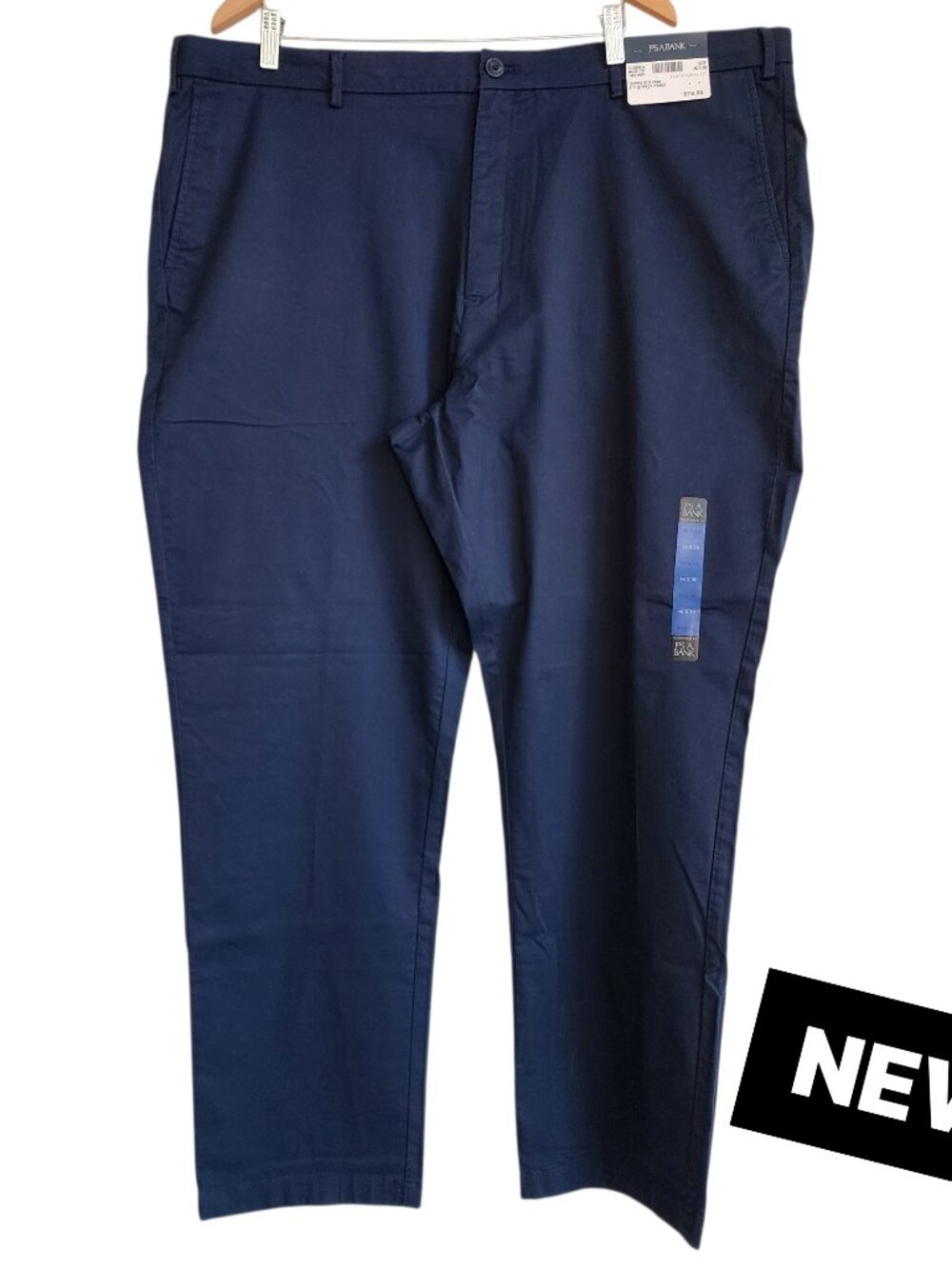 46x30 Navy Chinos Jos A Bank Cotton Traditional Fit Pants New Flat Front Classic